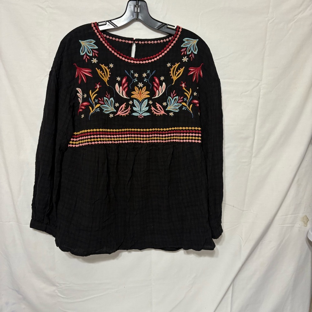 Embroidered Black Women's Top